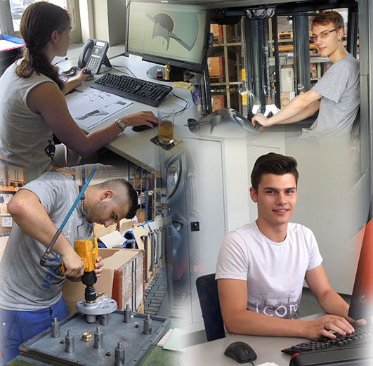Apprenticeships for the following professions: Business person EFZ, designer EFZ, polymechanic EFZ, production mechanic EFZ, logistician EFZ, electronics engineer EFZ